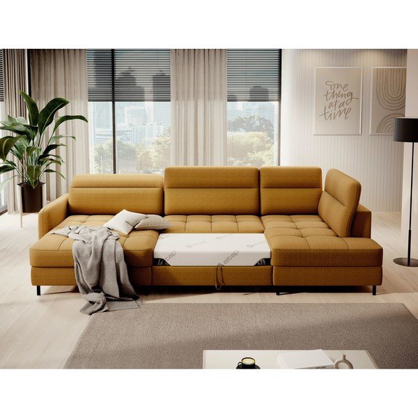 Żółty aksamitny rozkładany/ze schowkiem narożnik (prawostronny/w kształcie litery U) Berrto – ELTAP-image-4