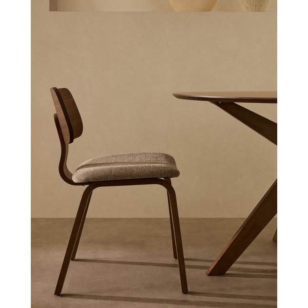 Beżowo-ciemnobrązowe krzesło w dekorze orzecha Gena – Kave Home-image-2