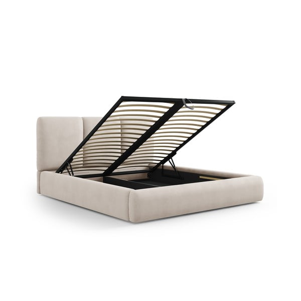 Beżowe tapicerowane łóżko dwuosobowe ze schowkiem i stelażem 140x200 cm Brody – Mazzini Beds-image-2