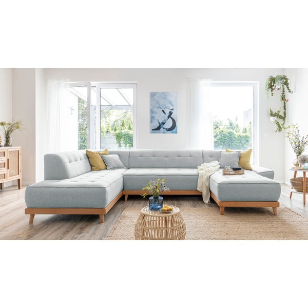 Jasnoszara rozkładana sofa w kształcie litery "U" Miuform Dazzling Daisy, lewostronna-image-3