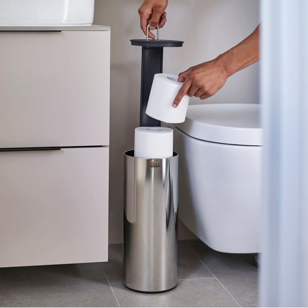 Metalowy stojak na papier toaletowy w kolorze srebra Luxe – Joseph Joseph-image-1
