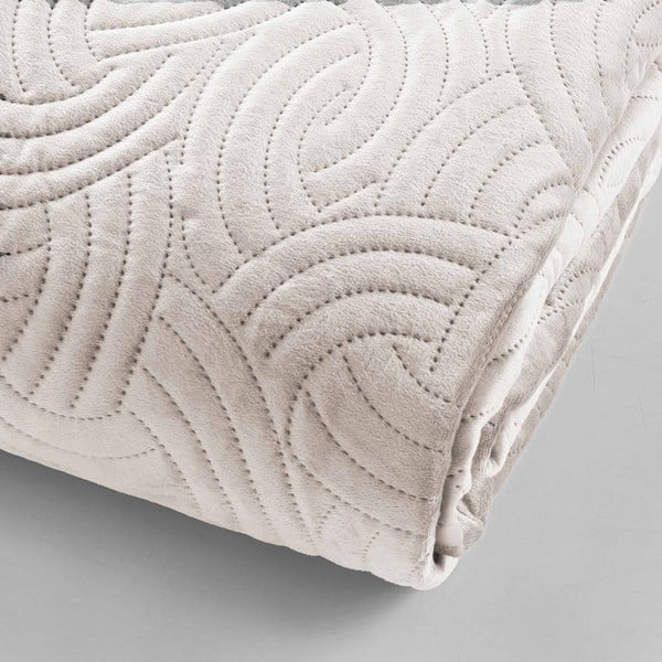 Kremowy aksamitny zestaw narzuty na łóżko i poszewki na poduszkę 240x260 cm Solange – douceur d'intérieur-image-2