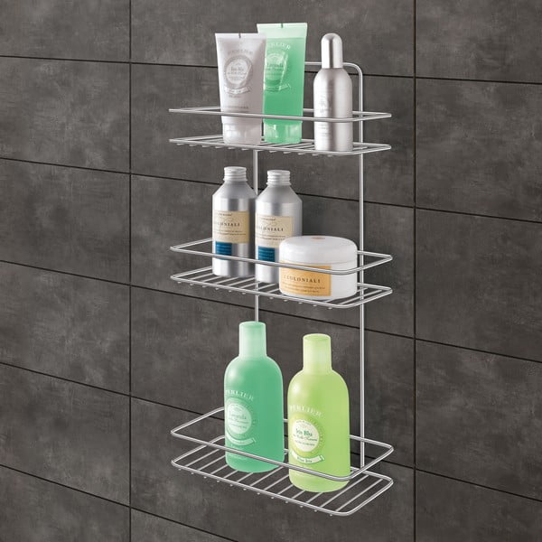 Wisząca stalowa półka łazienkowa w kolorze srebra z połyskiem bez wiercenia Luxy – Metaltex-image-1