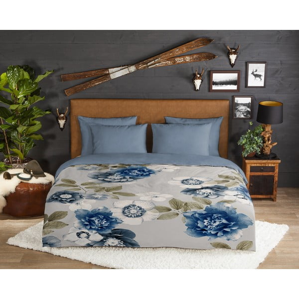 Niebiesko-szara flanelowa pościel jednoosobowa 140x200 cm Gabin – Good Morning-image-1