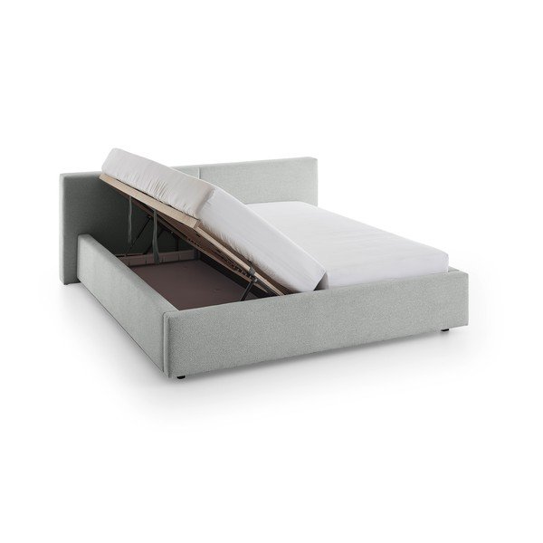 Szare tapicerowane łóżko dwuosobowe ze schowkiem i stelażem 160x200 cm Cube – Meise Möbel-image-4