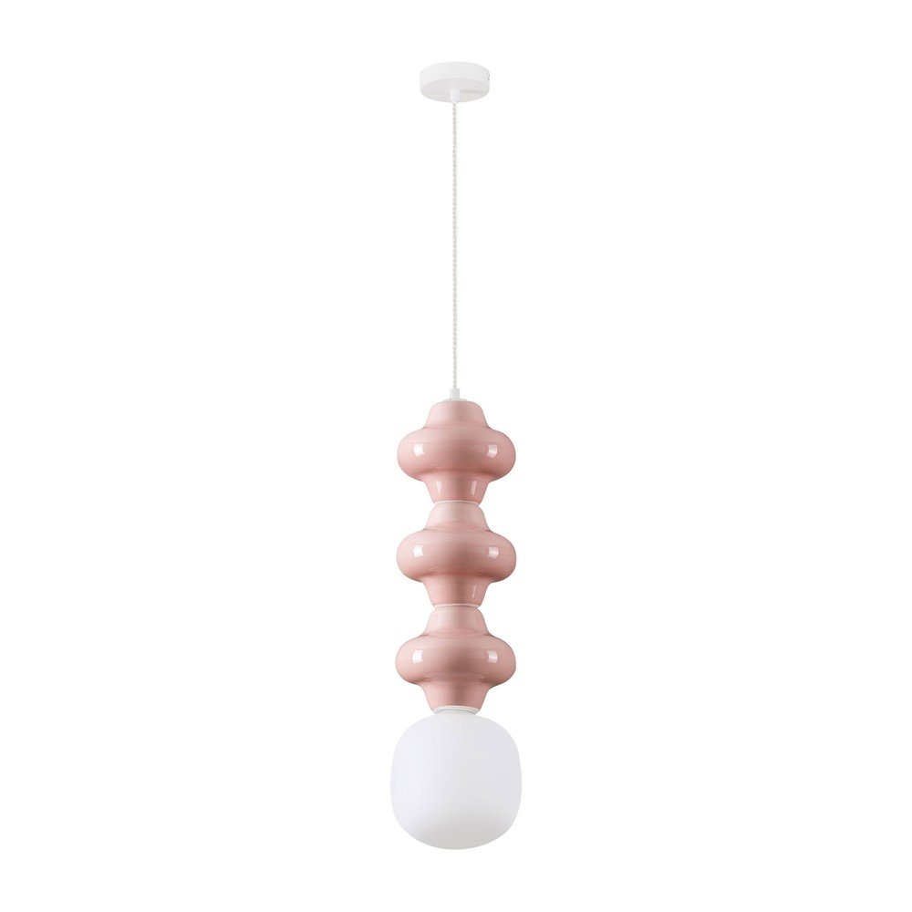 Biała/jasnoróżowa lampa wisząca ceramiczna ze szklanym kloszem ø 18 cm Clio – Nova Luce
