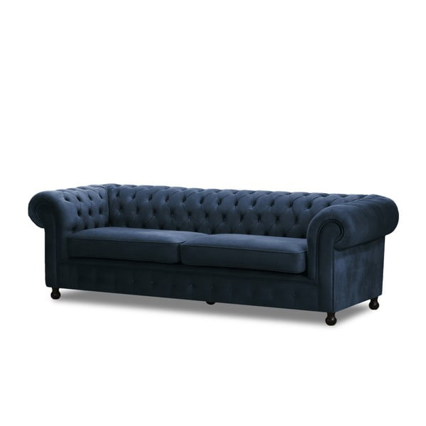 Niebieska sofa trzyosobowa Wintech Chesterfield