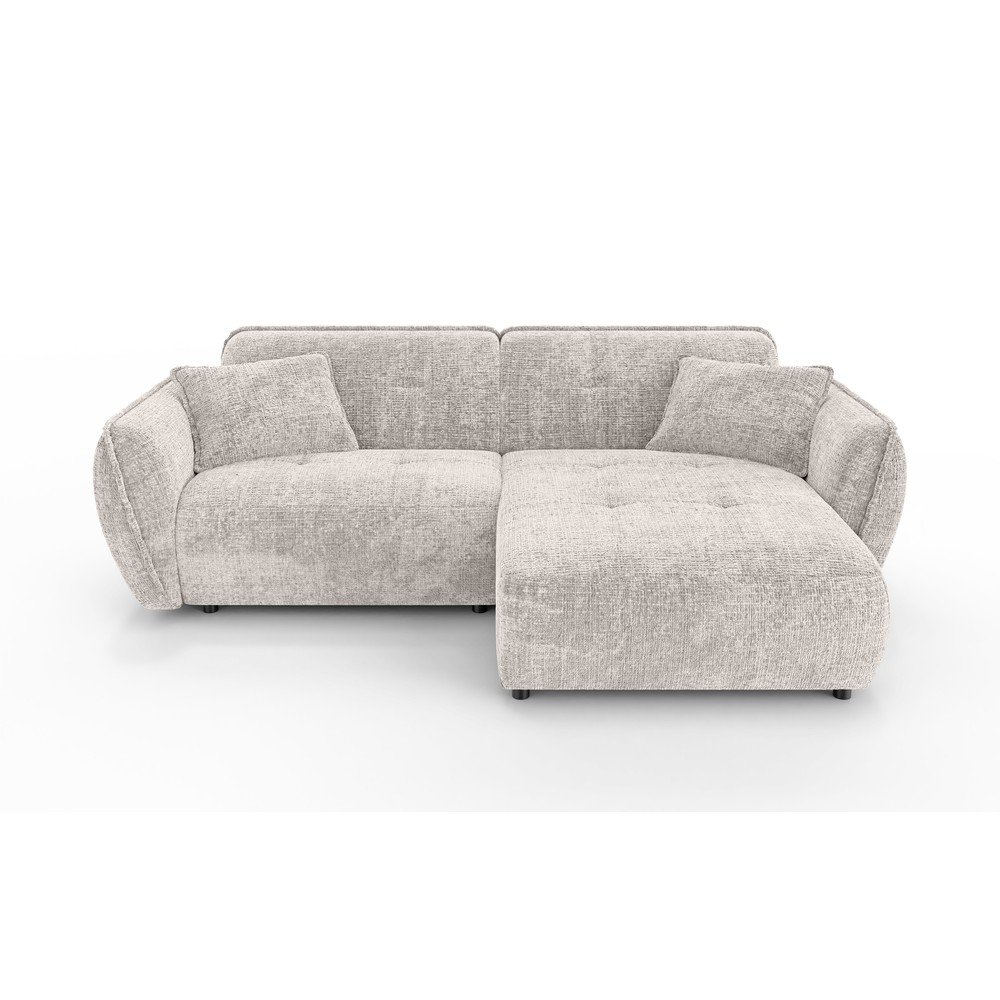 Beżowy narożnik z tkaniny szenilowej (prawostronny/z szezlongiem) Nelia – Ropez