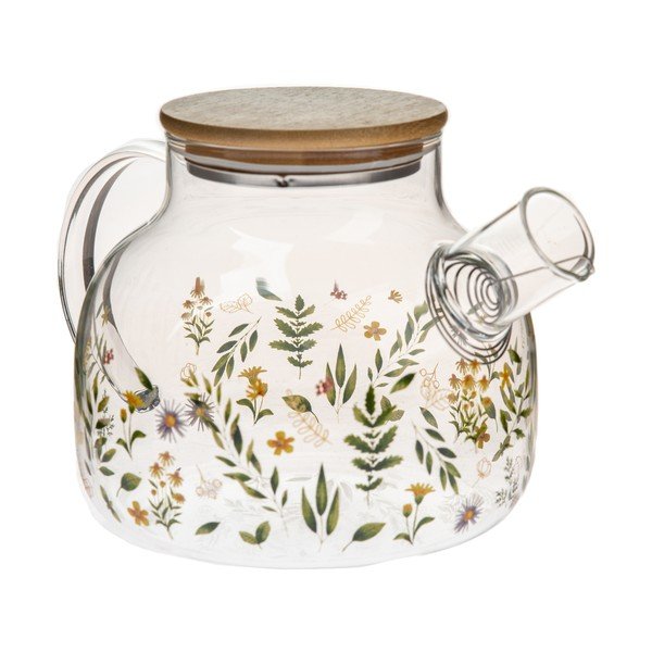 Zielony szklany dzbanek do herbaty 1 l Wildflowers – Dakls