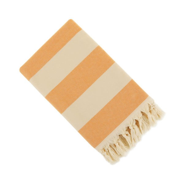 Pomarańczowy ręcznik Hammam Stripe, 150x90 cm