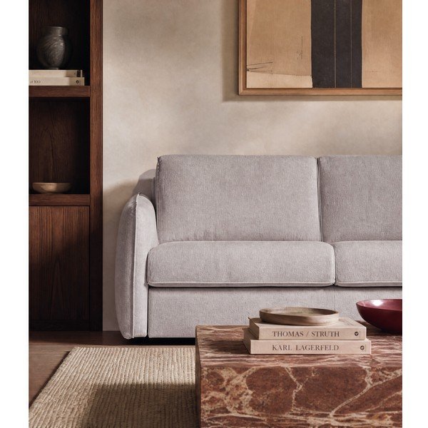 Beżowa sofa do spania/rozkładana z tkaniny szenilowej 189 cm Storm – Scandic-image-3