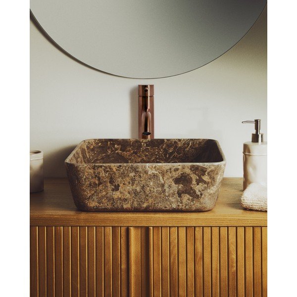 Szara kamienna umywalka 40x40 cm Darnen – Kave Home-image-1