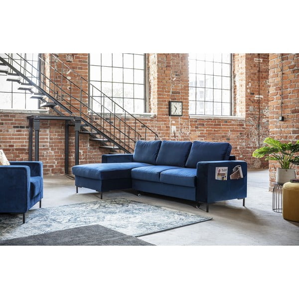 Granatowy aksamitny narożnik rozkładany Miuform Lofty Lilly, lewostronny-image-3