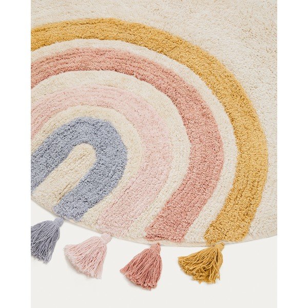 Bawełniany dywan dziecięcy odpowiedni do prania/tkany ręcznie w kolorze kości słoniowej ø100 cm Tadea – Kave Home-image-4