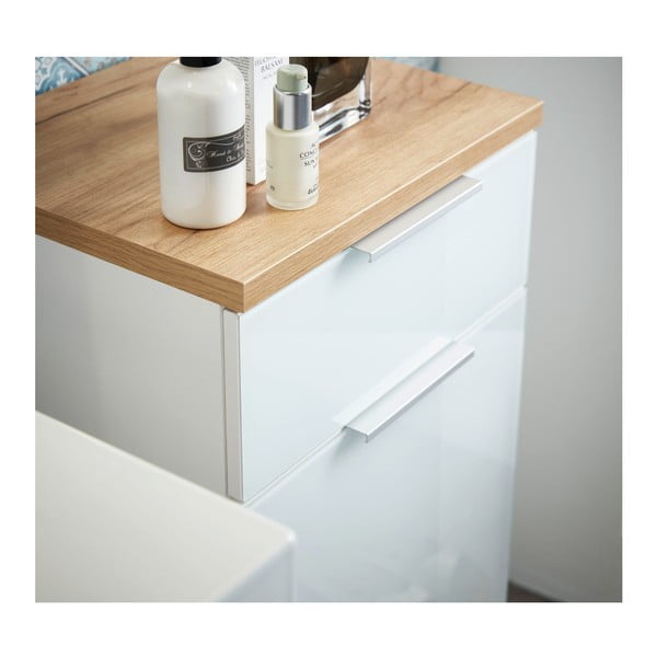 Biała niska szafka łazienkowa w dekorze dębu 39x86 cm Pescara – Germania-image-3