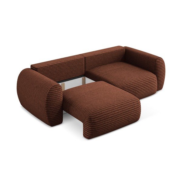 Sztruksowa rozkładana sofa w kolorze terakoty ze schowkiem266 cm Kini – Makamii-image-3