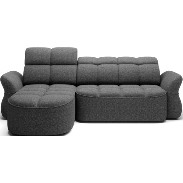 Ciemnoszary aksamitny rozkładany/ze schowkiem narożnik (lewostronny/z szezlongiem) Beneth – ELTAP