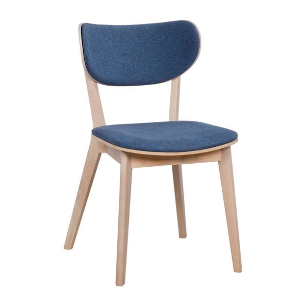 Jasnobrązowe dębowe krzesło do jadalni z niebieskim siedziskiem Folke Cato