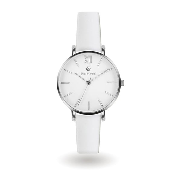 Damski zegarek z białym skórzanym Paul McNeal Timeless