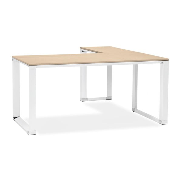Białe biurko narożne z blatem w naturalnym kolorze Kokoon Warmer