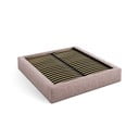 Jasnoróżowe tapicerowane łóżko dwuosobowe ze schowkiem i stelażem 140x200 cm Simon – Micadoni 