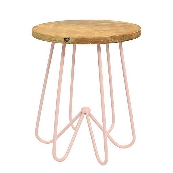 Jasnoróżowy stolik z drewnianym blatem HF Living Round