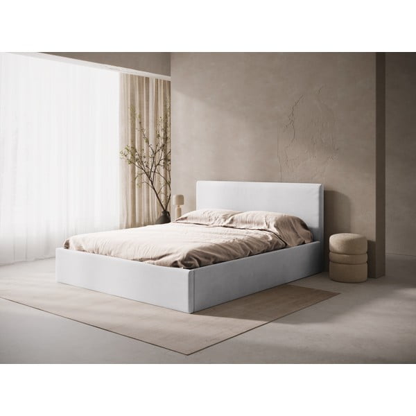 Jasnoszare tapicerowane łóżko dwuosobowe ze schowkiem/bez zagłówka ze stelażem 180x200 cm Susan – Micadoni -image-1