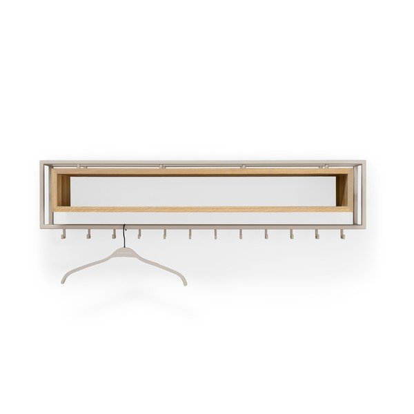 Wieszak ścienny z litego drewna dębowego w naturalnym kolorze/szarobrązowy z półką 118 cm School – Spinder Design-image-4