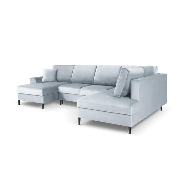 Jasnoniebieski aksamitny rozkładany narożnik ze schowkiem (prawostronny/w kształcie litery U) Kyoto – Cosmopolitan Design-image-3