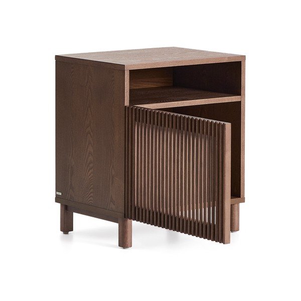 Ciemnobrązowa szafka nocna w dekorze orzecha z półką Beyla – Kave Home-image-4