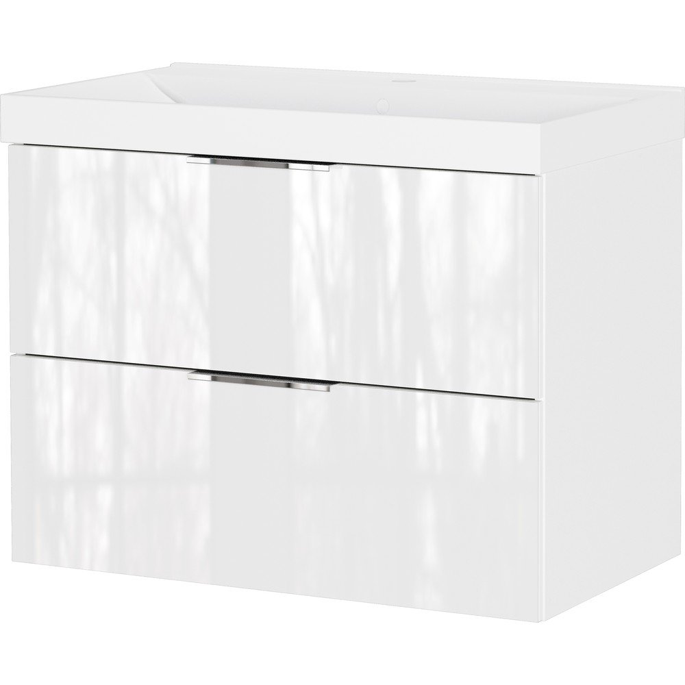 Biała wisząca szafka pod umywalkę z połyskiem 81x65 cm Celano – Germania