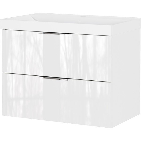 Biała wisząca szafka pod umywalkę z połyskiem 81x65 cm Celano – Germania