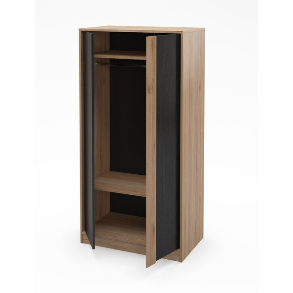 Czarno-naturalna szafa w dekorze dębu 90x180x53 cm Dennis – Marckeric-image-3