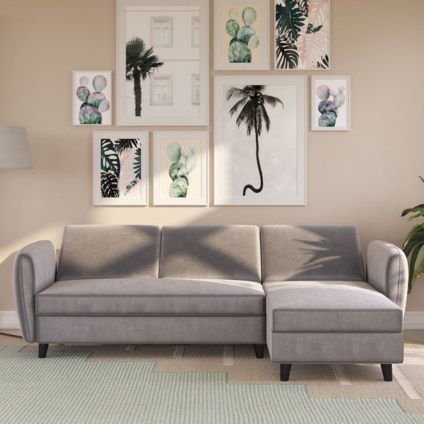 Szary aksamitny rozkładany narożnik Perry – Støraa-image-3