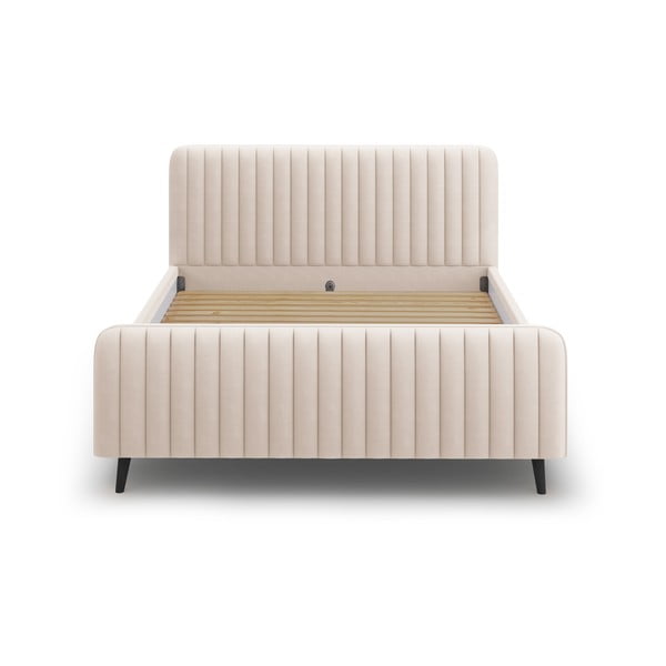 Beżowe tapicerowane łóżko dwuosobowe ze stelażem 180x200 cm Lily – Micadoni Home-image-2