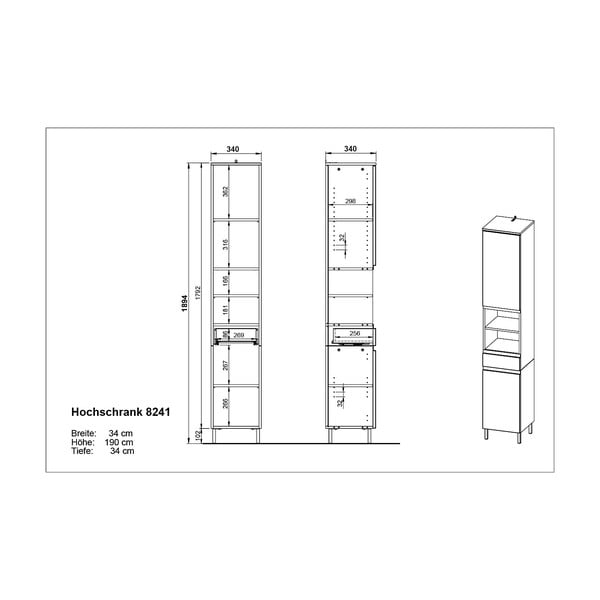 Ciemnoszara wysoka szafka łazienkowa w dekorze dębu 34x190 cm Salinas – Germania-image-2