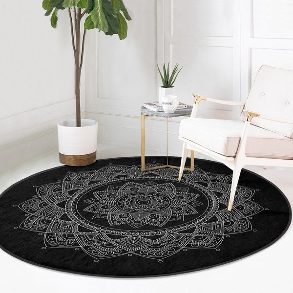 Czarny okrągły dywan odpowiedni do prania i robotów sprzątających ø 100 cm Comfort – Mila Home-image-2