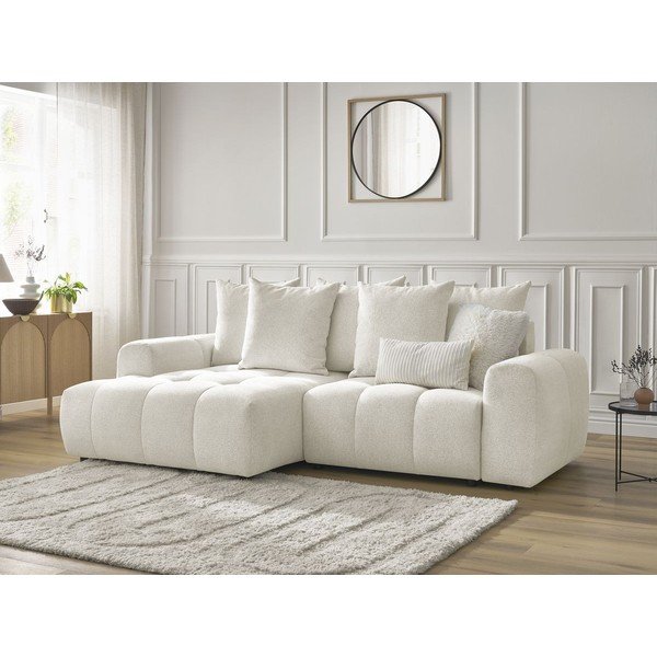 Biały rozkładany narożnik z tkaniny szenilowej ze schowkiem (lewostronny/z szezlongiem) Roxelane – Bobochic Paris-image-4