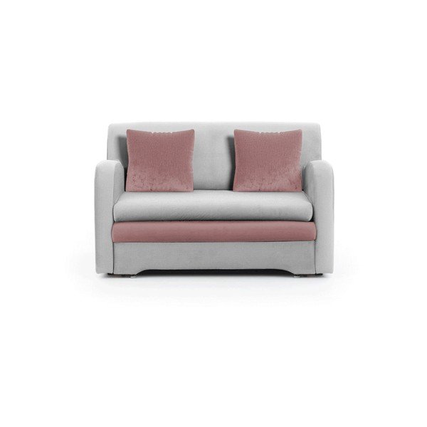 Różowa/jasnoszara aksamitna rozkładana sofa 130 cm Ario – ELTAP