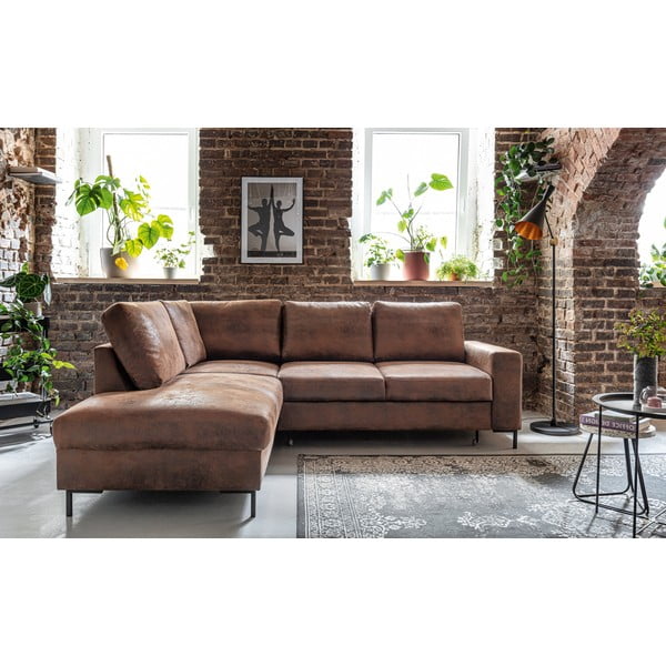 Brązowy rozkładany narożnik z imitacji skóry (lewostronny) Lofty Lilly – Miuform-image-1