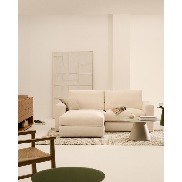 Beżowy narożnik z tkaniny szenilowej (lewostronny/z szezlongiem) Alea – Kave Home-image-1