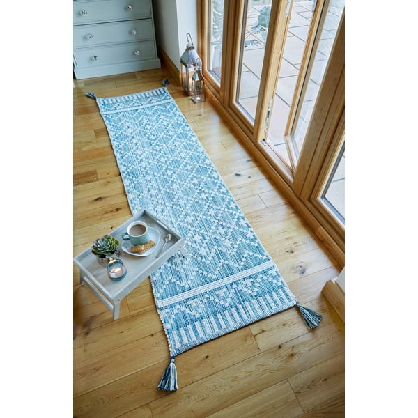Beżowo-niebieski bawełniany chodnik Flair Rugs Leela, 60x200 cm-image-1