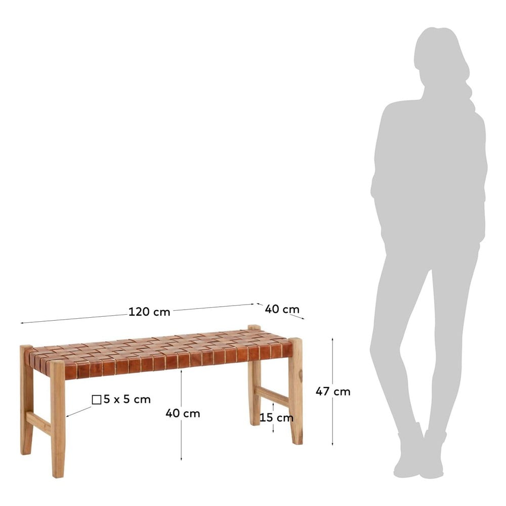 Koniakowo-naturalna skórzana ławka Calixta – Kave Home (zdjęcie 7)
