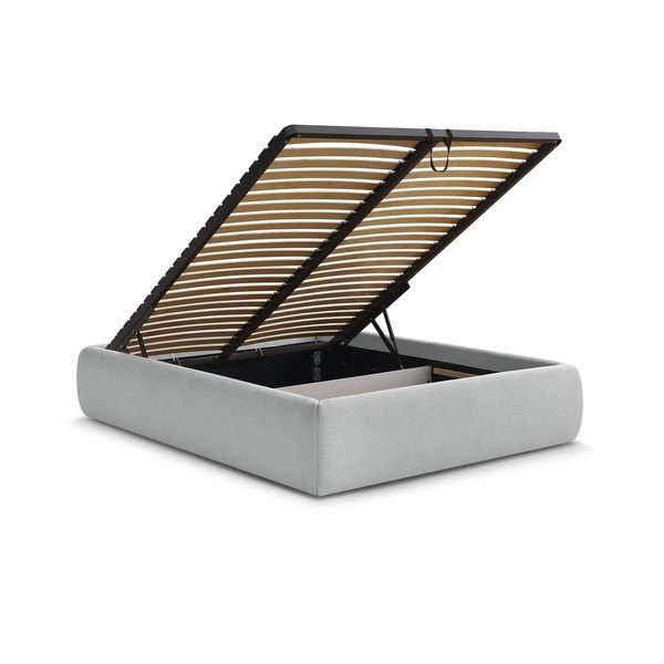 Jasnoszare tapicerowane łóżko dwuosobowe bez zagłówka ze schowkiem i stelażem 160x200 cm Inera – Bobochic Paris-image-3