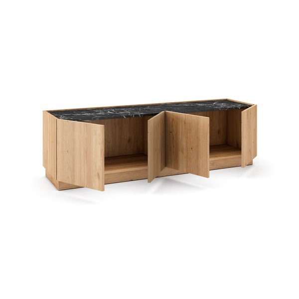 Czarno-naturalna szafka pod TV w dekorze dębu 160x48 cm Dione – Marckeric-image-4