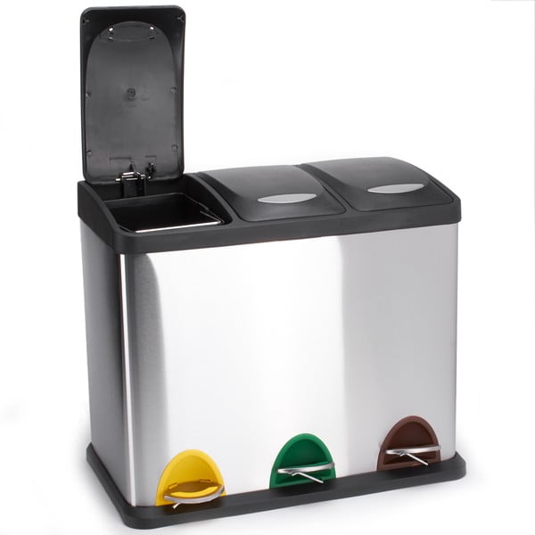 Stalowy kosz na śmieci 3x8 l do segregacji odpadów/z pedałem w kolorze matowego srebra   Tri Selectif – MSV-image-2