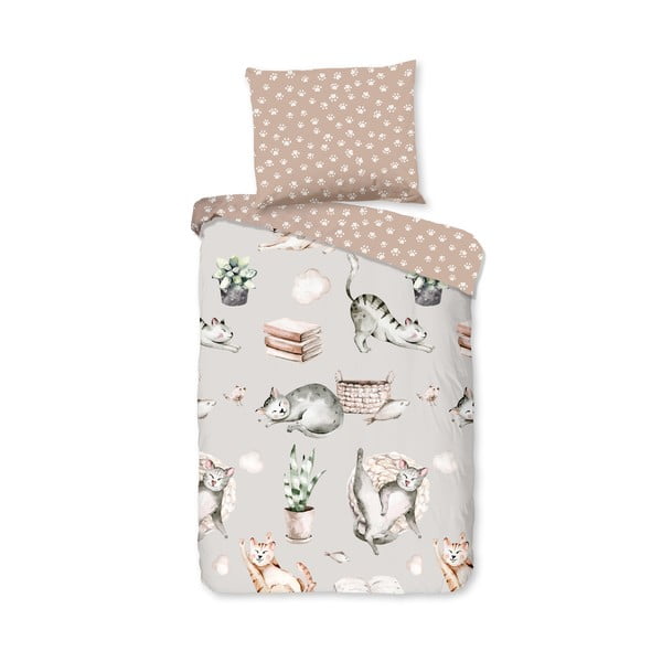 Szaro-brązowa bawełniana pościel dziecięca do łóżeczka 120x150 cm Catlife – Good Morning