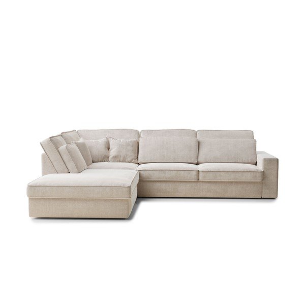 Kremowy narożnik z tkaniny szenilowej (lewostronny/w kształcie litery L) Kirou – Maison de Rêve