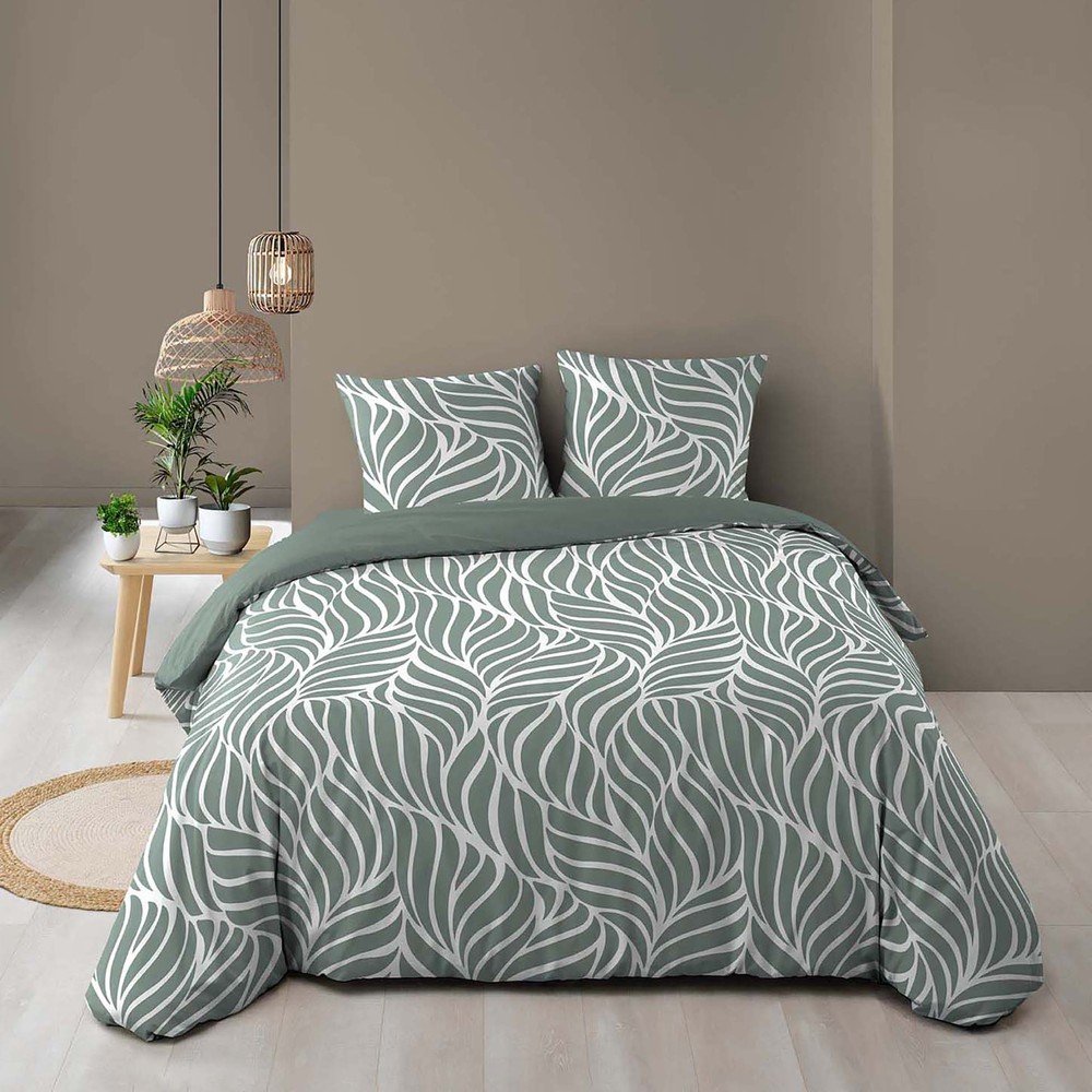 Zielona bawełniana pościel dwuosobowa 3-częściowa 240x220 cm Morgane – douceur d'intérieur