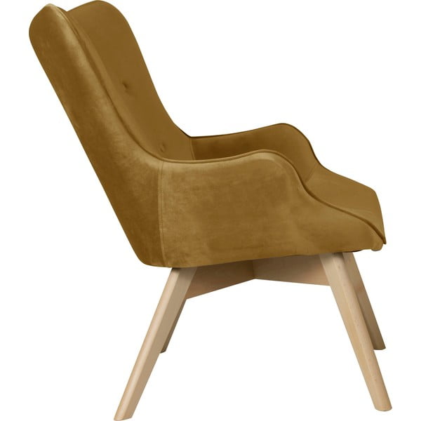 Musztardowy aksamitny fotel Niko – Ropez-image-3